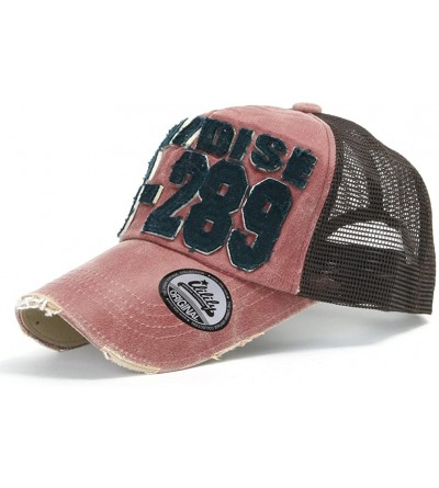 Baseball Caps Distressed Vintage Mesh Baseball Cap Snapback Trucker Hat - Pink - C71192Q1YOL $19.73