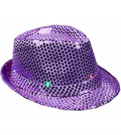 Fedoras LED Light Up Flashing Fedora Hat - Pink (Purple) - Purple - CU12KCTSBHT $10.50