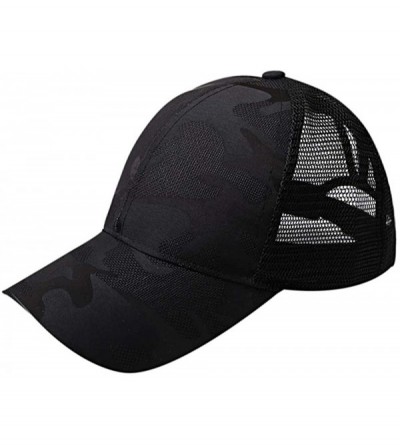 Baseball Caps Ponycap Messy High Bun Ponytail Adjustable Mesh Trucker Baseball Cap Hat for Women - Black - CC18T92SC5O $32.45