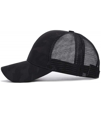 Baseball Caps Ponycap Messy High Bun Ponytail Adjustable Mesh Trucker Baseball Cap Hat for Women - Black - CC18T92SC5O $10.82