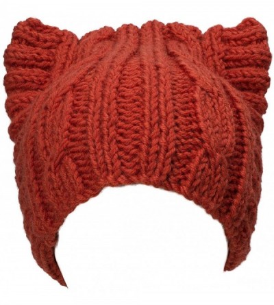 Skullies & Beanies Cute Meow Kitty Woman Wool Handmade Knit Cap Beanie Hat A004 - Orange - CZ11N3G5YBZ $27.19