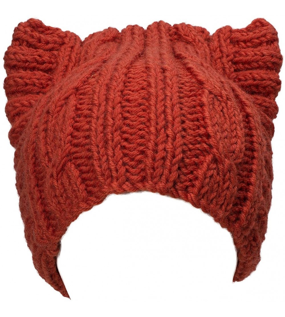 Skullies & Beanies Cute Meow Kitty Woman Wool Handmade Knit Cap Beanie Hat A004 - Orange - CZ11N3G5YBZ $16.31