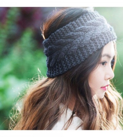 Headbands Womens Plain Braided Winter Knit Crochet Headband- Warm Knitted Hat Head - Light Gray - CP12NURUFZD $9.33