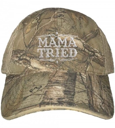 Baseball Caps Adult Mama Tried Embroidered Distressed Trucker Cap - Realtree Xtra/ Khaki - C51926CX2SZ $22.84