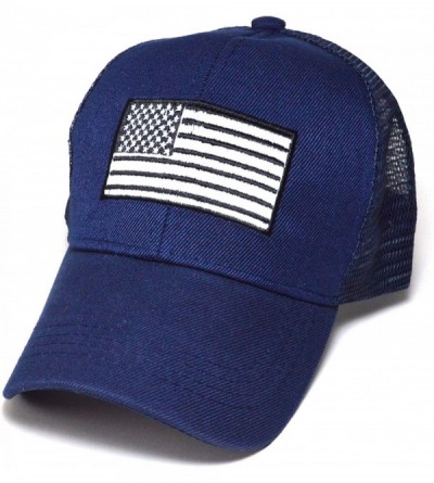 Baseball Caps Men & Women US Flag Patch Tactical Style Baseball Mesh Trucker Hat Cap - Navy - CM184YYNND5 $14.83
