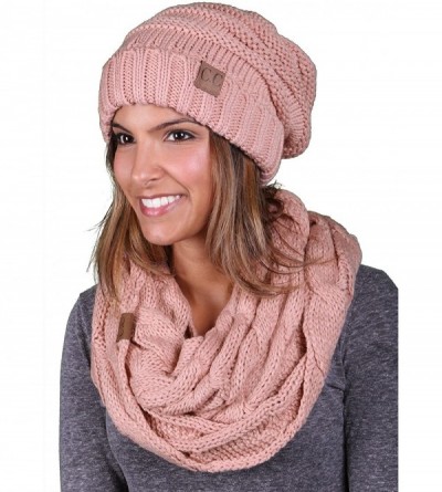 Skullies & Beanies Oversized Slouchy Beanie Bundled with Matching Infinity Scarf - Indi Pink - CQ188YQSIMR $21.52