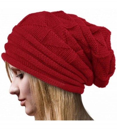 Skullies & Beanies Women Fashion Cable Knit Wool Winter Warm Hat Soft Slouchy Beanie Skully Cap - Red - CN186ZS4SD3 $11.85