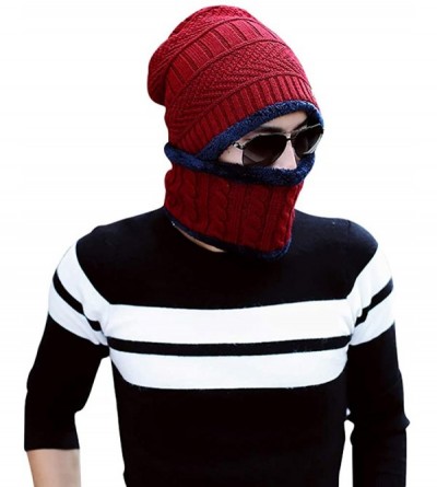 Skullies & Beanies Winter Beanie Hat Scarf Set with Fleece Lining Warm Knit Hat Slouchy Thick Skull Cap for Women Men - Red W...
