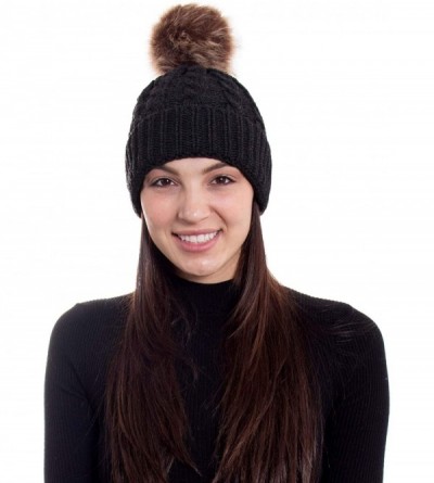 Skullies & Beanies Women's Knit Winter Hat Pom Pom Beanie - Black Grey - C818HKUM9CT $12.24