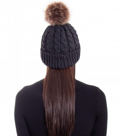 Skullies & Beanies Women's Knit Winter Hat Pom Pom Beanie - Black Grey - C818HKUM9CT $12.24