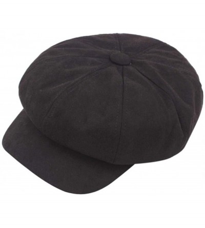 Skullies & Beanies Womens Hat Winter- Womens 100% Cotton Plain Blank 8 Panel Newsboy Gatsby Apple Cabbie Cap Hat - Black - CA...