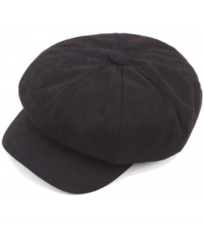 Skullies & Beanies Womens Hat Winter- Womens 100% Cotton Plain Blank 8 Panel Newsboy Gatsby Apple Cabbie Cap Hat - Black - CA...