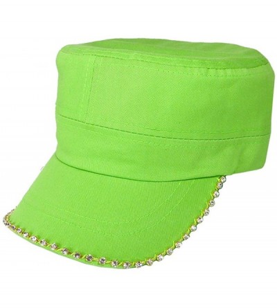 Baseball Caps Women's Military Cadet Army Cap Hat with Bling -Rhinestone Crystals on Brim - Lime Green - C418SZZK6SH $17.90