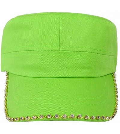 Baseball Caps Women's Military Cadet Army Cap Hat with Bling -Rhinestone Crystals on Brim - Lime Green - C418SZZK6SH $17.90