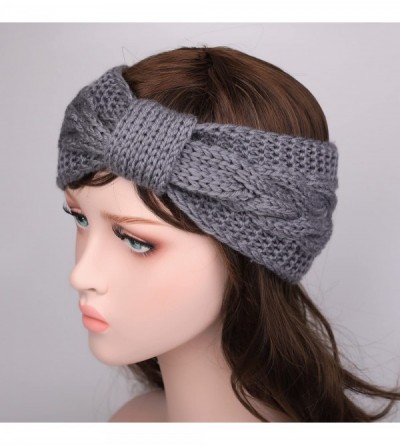 Cold Weather Headbands Women's Cable Knitted Turban Headband Soft Ear Warmer Head Wrap - Gray - CS184AC95ER $8.16