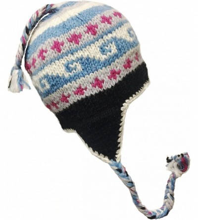 Skullies & Beanies Nepal Hand Knit Sherpa Hat with Ear Flaps- Trapper Ski Heavy Wool Fleeced Lined Cap - Multicolor Waves - C...