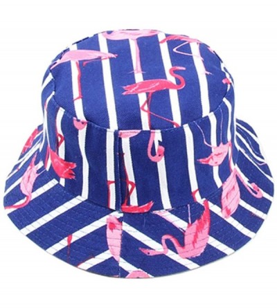 Bucket Hats Flamingo Bucket-Hat Sun Protection Fishing-Reversible Summer Outdoor - Strip Navy - CI18T5GZWE9 $24.81