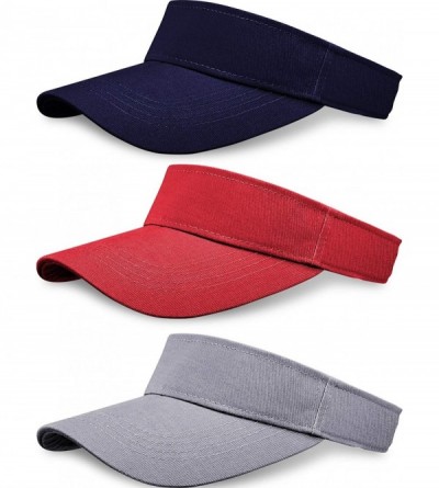 Visors 3 Pieces Sun Sports Visor Hats One Size Adjustable Cap for Women and Men (Navy- Red- Grey) - CE18SZD6W9D $17.95