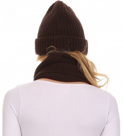 Skullies & Beanies Aldis Unisex Ribbed Knit Beanie Hat And Scarf Set - Brown - CW1276OYMRL $13.09