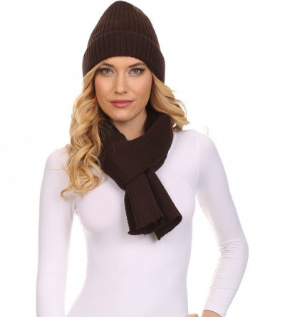 Skullies & Beanies Aldis Unisex Ribbed Knit Beanie Hat And Scarf Set - Brown - CW1276OYMRL $13.09