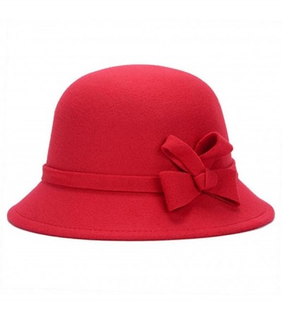 Fedoras Women Girls Fashion Autumn Winter Bowknot Bowler Hat Top Hat Felt Cap - Red - CZ188AQKQ9Y $9.65