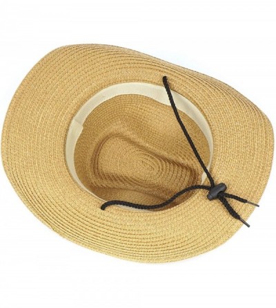Fedoras Summer Fedora Straw Panama Hat Roll up Straw Beach Sun Hat Sun Protection UPF50+ - C-khaki - C218O6KY0W6 $13.11