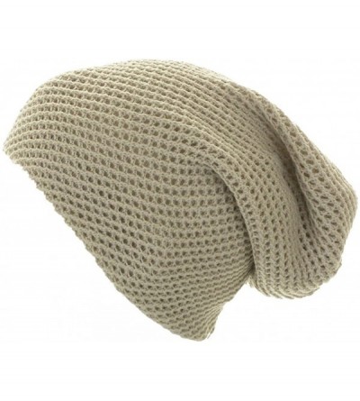 Skullies & Beanies Unisex Double Layer Winter Soft Knit Long Slouchy Beanie Skull Hat Cap - Beige - CW11R9K0DLH $9.24