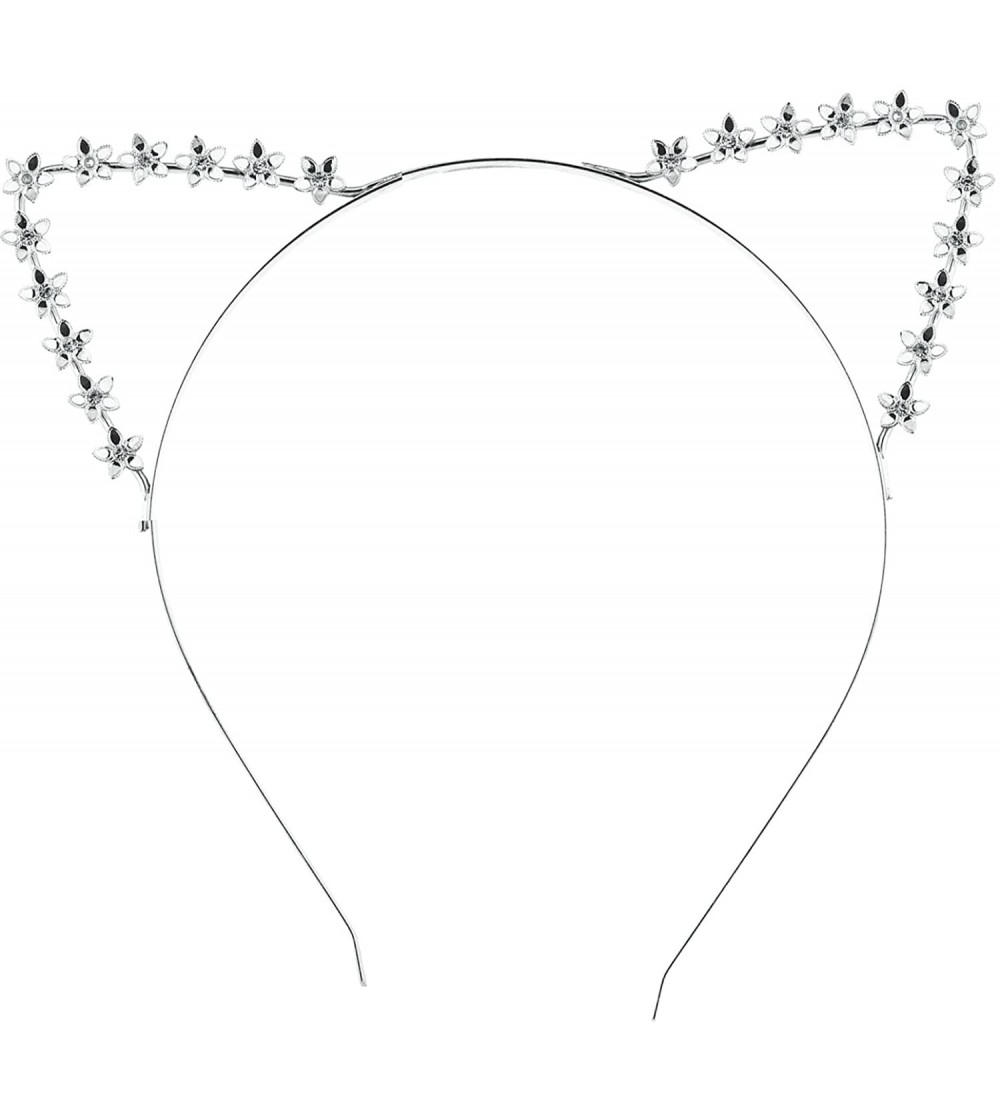 Headbands Girls Cat Ears Costume Floral Accessory Headband Adults - Silver Flower - CX183MNZYC8 $10.90