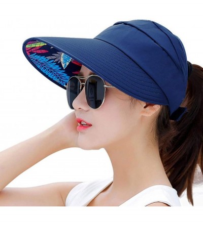 Sun Hats Sun Hats for Women Wide Brim UV Protection Sun Hat Summer Beach Packable Visor - _Khaki+ Navy - C718CWZRQ5K $13.60