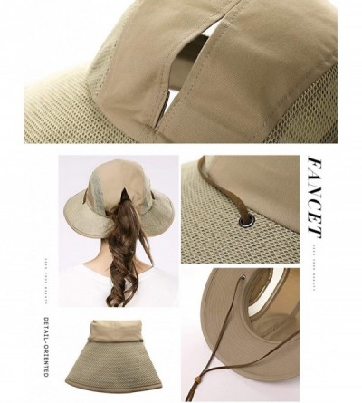Bucket Hats Womens Packable Ponytail SPF 50 Sun Hat Summer Gardening Hiking Fishing 55-61cm - Khaki_00707 - C318S94ZTEU $20.97