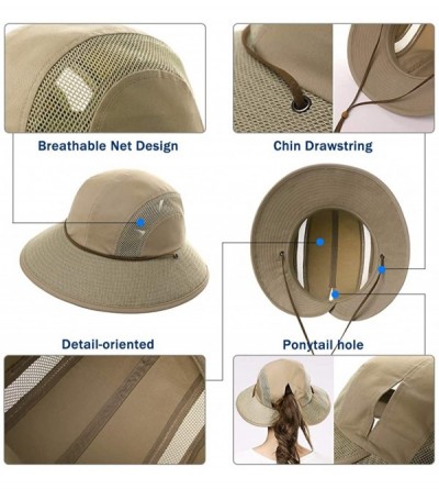 Bucket Hats Womens Packable Ponytail SPF 50 Sun Hat Summer Gardening Hiking Fishing 55-61cm - Khaki_00707 - C318S94ZTEU $20.97