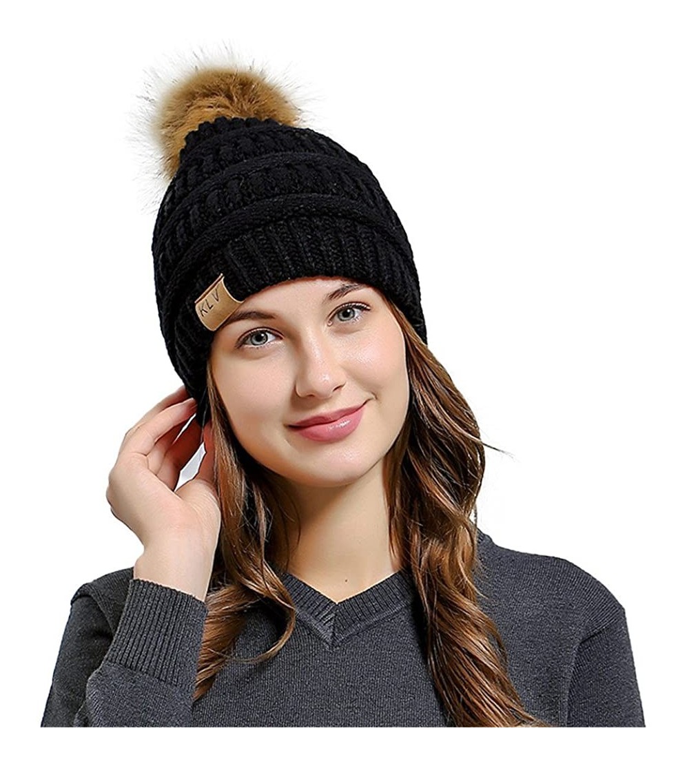 Skullies & Beanies Womens Knit Cap Baggy Warm Crochet Winter Wool Ski Beanie Skull Slouchy Hat - Black - CF18IE37DO7 $10.09