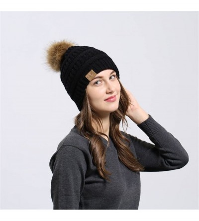 Skullies & Beanies Womens Knit Cap Baggy Warm Crochet Winter Wool Ski Beanie Skull Slouchy Hat - Black - CF18IE37DO7 $10.09