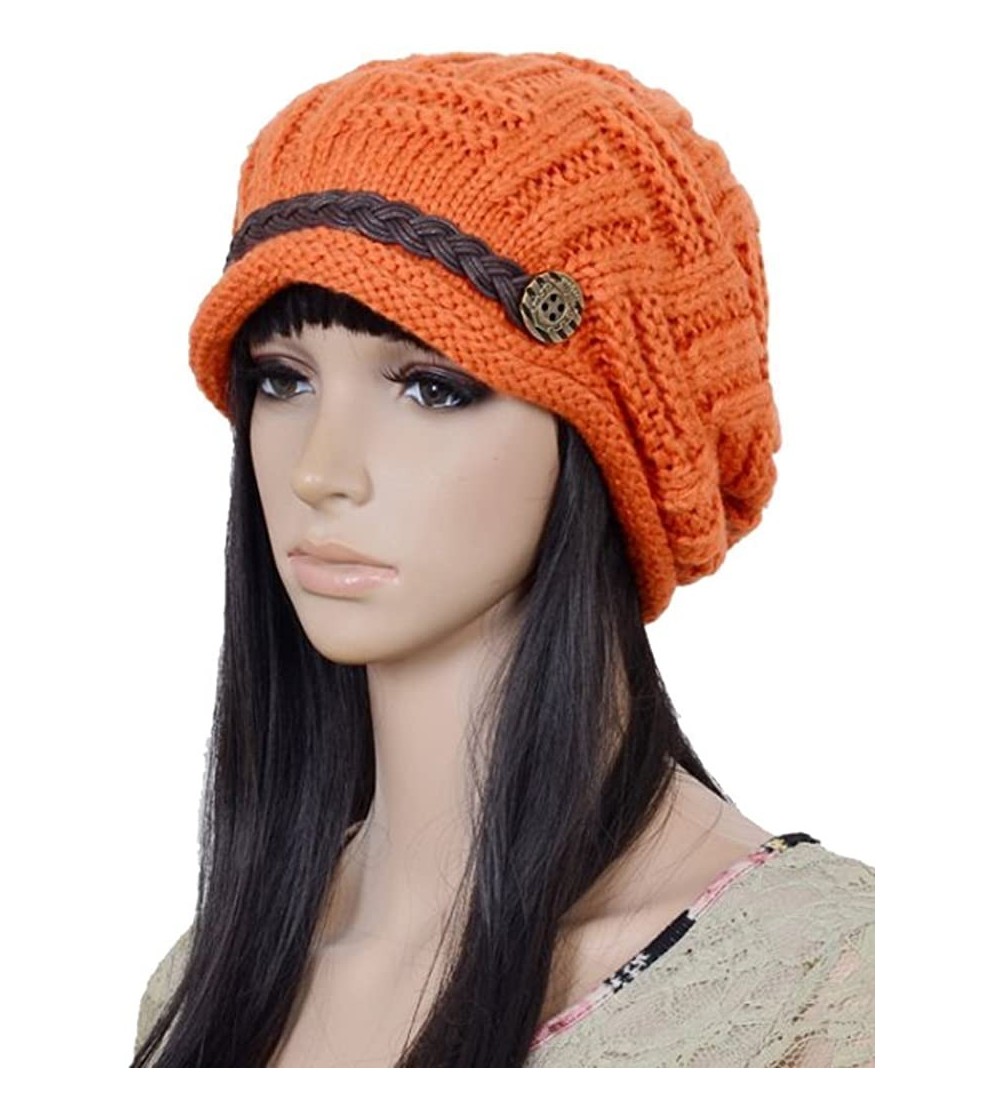 Skullies & Beanies Pure Color Winter Cap Beanie Ski Hat Baggy Slouchy Beret Snowboarding Crochet Knitted Hat - Orange - C211Q...