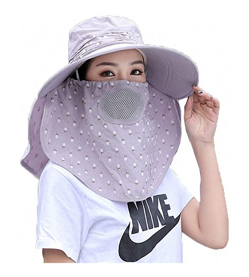 Sun Hats Women's UPF+50 Sun Visor Detachable Flap Hat Foldable Wide Brimmed UV Protection Hat - Purple - CP18OWLI49T $15.69
