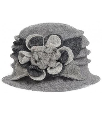 Bucket Hats Lady 100% Wool Floral Bucket Cloche Bowler Hat Felt Dress Hat XC020 - Grey - C012LW25M95 $19.19