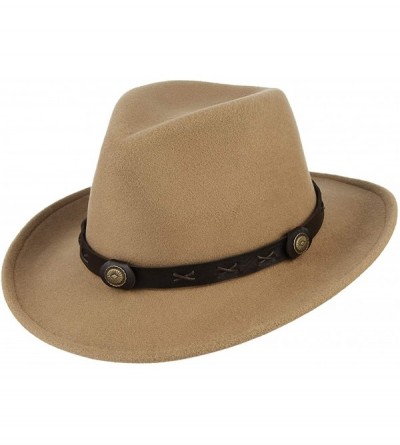 Cowboy Hats Unisex Retro Felt Western Cowboy Hat Wide Brim Crushable Outback Hat with Leather Band - Camel - C618NYIUKSU $20.95