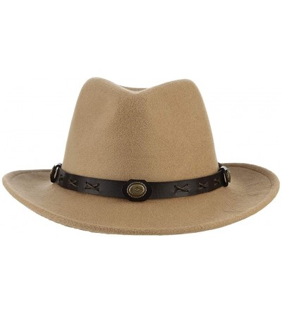 Cowboy Hats Unisex Retro Felt Western Cowboy Hat Wide Brim Crushable Outback Hat with Leather Band - Camel - C618NYIUKSU $12.95