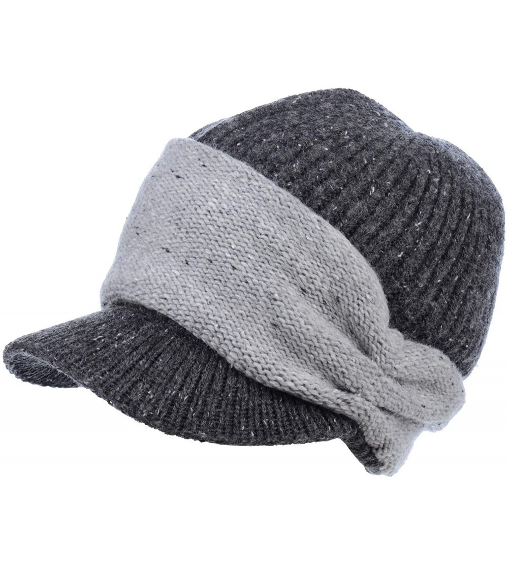 Newsboy Caps Womens Winter Relaxed Speckled Fleece Lined Knit Newsboy Cabbie Hat Visor - Speckled Charcoal Gray - C118LY8OMOG...
