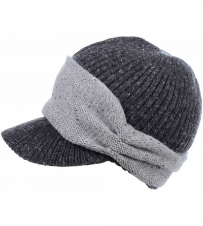 Newsboy Caps Womens Winter Relaxed Speckled Fleece Lined Knit Newsboy Cabbie Hat Visor - Speckled Charcoal Gray - C118LY8OMOG...