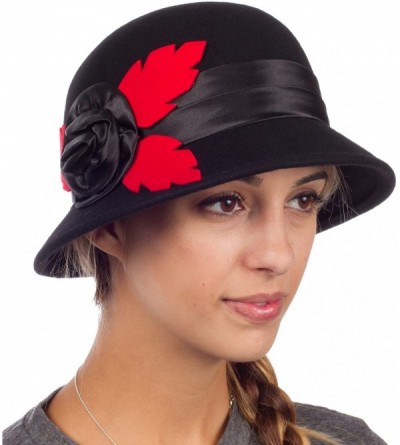 Bucket Hats Farrah Vintage Style Wool Cloche Hat - Black - CR11LR2Y78X $16.83