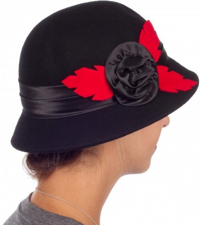 Bucket Hats Farrah Vintage Style Wool Cloche Hat - Black - CR11LR2Y78X $16.83