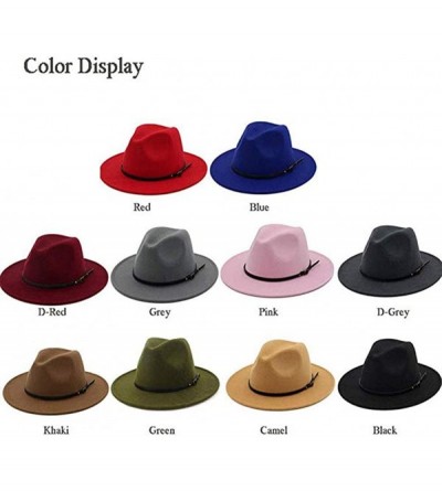 Fedoras Hat Set-Head Decor Vintage Solid Color Felt Wide Brim Bowler Fedora Hat Winter Floppy Women Cap - Khaki - CO18A026ZKX...