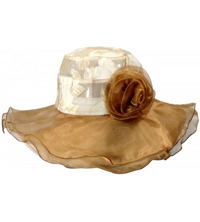 Sun Hats Women's Summer Sun Hat - Elegant Floppy Dress Hat - Elegant Floral - Bronze Tan - CC11DEY1O7J $24.66