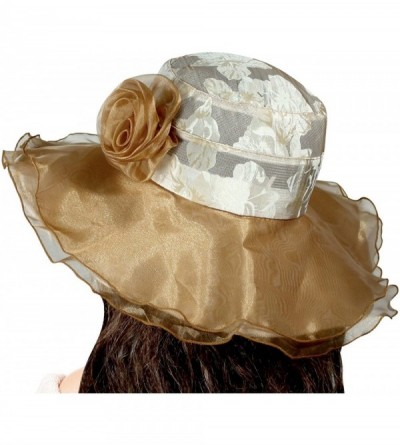 Sun Hats Women's Summer Sun Hat - Elegant Floppy Dress Hat - Elegant Floral - Bronze Tan - CC11DEY1O7J $24.66