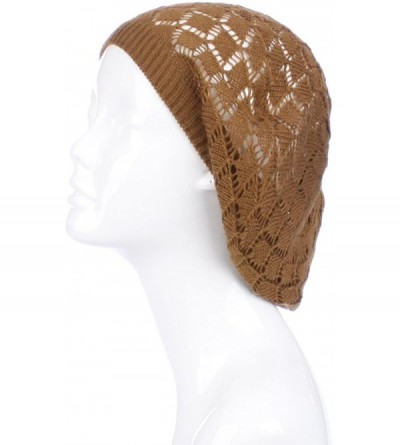 Berets Womens Lightweight Cut Out Knit Beanie Beret Cap Crochet Hat - Many Styles - Khaki Diamond - CQ12LCQ5OHB $8.19