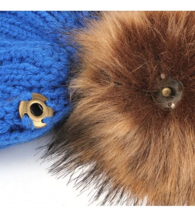 Skullies & Beanies Winter Women's Winter Knit Wool Beanie Hat with Double Faux Fur Pom Pom Ears - Blue - CL18I38MGSX $13.27