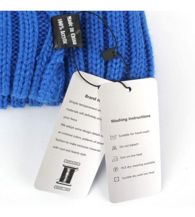 Skullies & Beanies Winter Women's Winter Knit Wool Beanie Hat with Double Faux Fur Pom Pom Ears - Blue - CL18I38MGSX $13.27