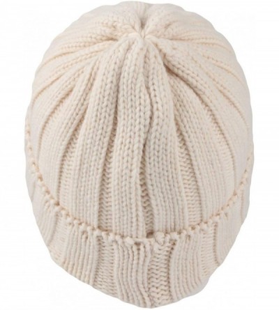 Skullies & Beanies Winter Ribbed Visor Knit Beanie Hat Warm Skully Baseball Cap SLQ1231 - Ivory - CZ18ZA6SW5K $17.60
