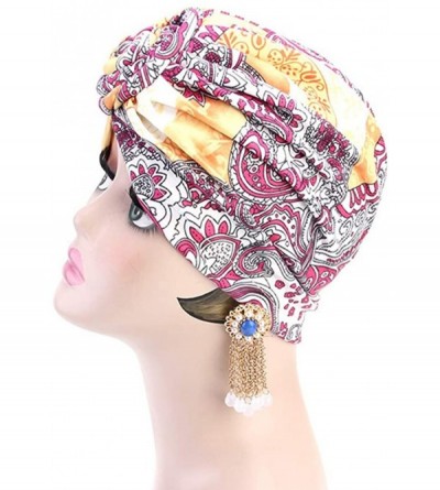 Skullies & Beanies Women Pleated Twist Turban African Printing India Chemo Cap Hairwrap Headwear - Yellow Power - C518SAXG7Q6...
